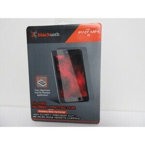 Black Web Glass Screen Protector For Ipad Mini 4 W/ Easy Alignment Tray NEW